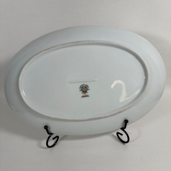 Noritake Edenrose 12.25" Oval Serving Platter Gray/Pink/White Roses VTG - Picture 6 of 12